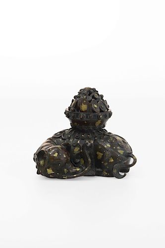 CHINESE PATINATED AND GOLD SPLASHED BRONZE CENSERS