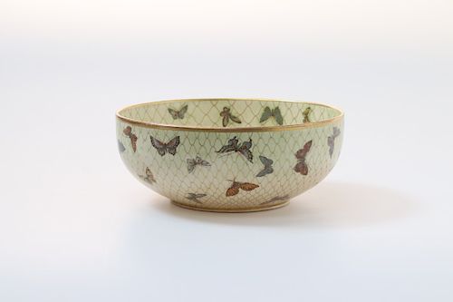 A JAPANESE SATSUMA BOWL WITH NETTED BUTTERFLIES
