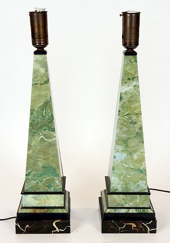 PR FRENCH REVERSE PAINTED GLASS TABLE LAMPS C1950