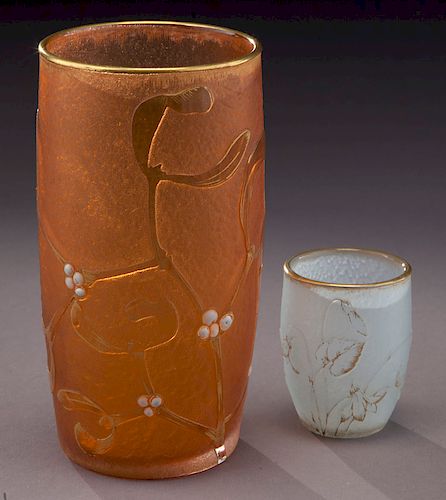 (2) Daum Nancy cameo glass vases,