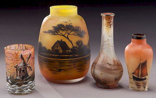 (4) French enameled glass vases