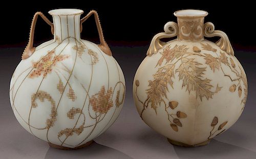 (2) Mt. Washington Crown Milano two handled vases,