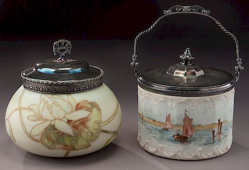 (2) Mt. Washington/Pairpoint covered jars,