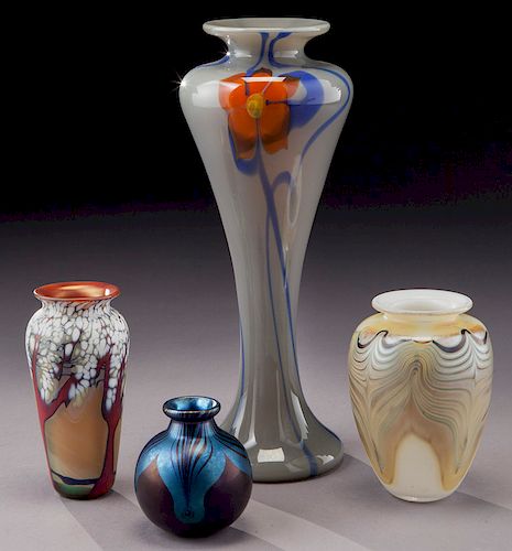 (4) Signed contemporary glass vases,