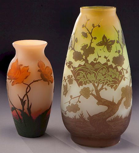(2) German Arsall cameo glass vases,