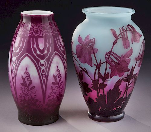 (2) French cameo glass vases,