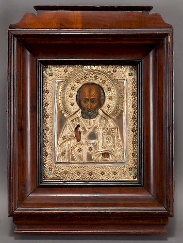 Antique Russian icon of St. Nicholas the