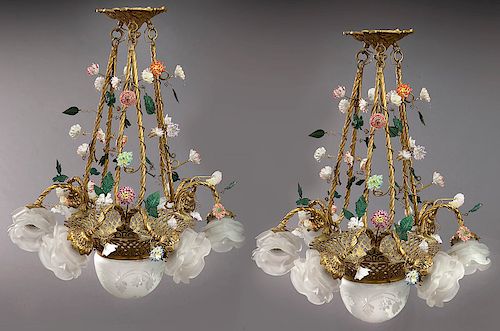 Pr. Louis XV style dore bronze 7-light chandeliers