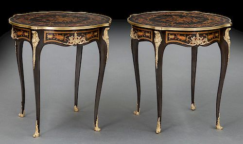 Pr. Louis XV style inlaid side tables