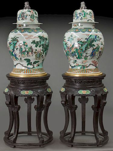 Pr. Large Chinese famille verte porcelain jars