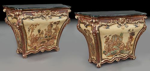 Pr. Italian chinoiserie painted consoles,