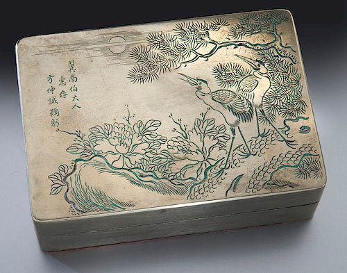 Chinese late Qing to Republic carved brass inkbox,