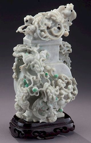 Carved jadeite lidded urn,