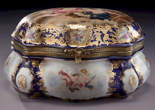 Sevres-style porcelain box with bronze mount,
