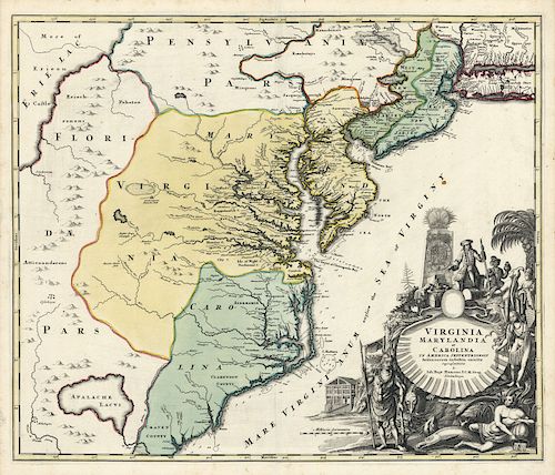 Virginia, Maryland, Carolina - Johann Baptist Homann c.1730