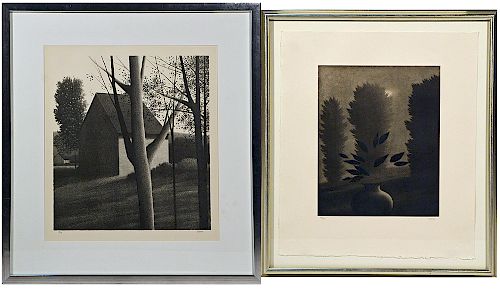 Two Robert Kipnis (b.1931) lithographs of landscape with building