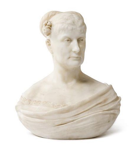 An Italian Carved Marble Bust, Tebaldo Ancillotti, Height 27 inches.