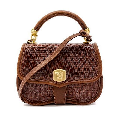 * A Barry Kieselstein-Cord Brown Woven Leather Bag, 9 x 7 x 3 3/4 inches.