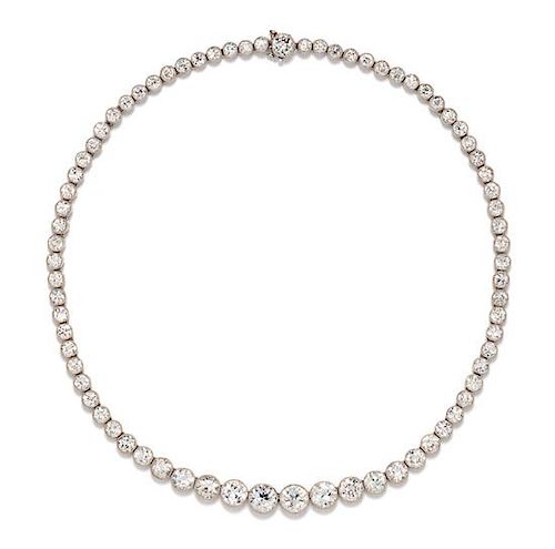 A Platinum and Diamond Riviere Necklace, 25.40 dwts.