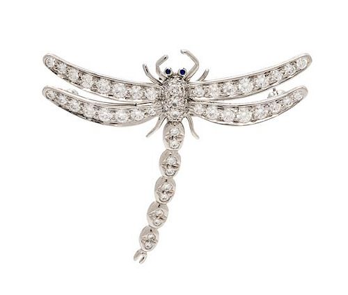 A Platinum, Diamond and Sapphire 'Enchant' Dragonfly Pendant/Brooch, Tiffany & Co., Circa 1996, 7.20 dwts.