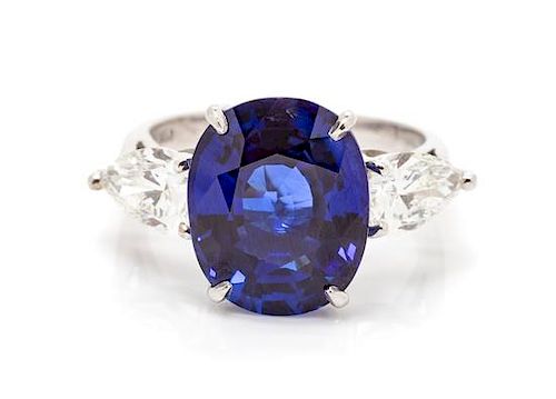 A Platinum, Sapphire and Diamond Ring, 7.70 dwts.