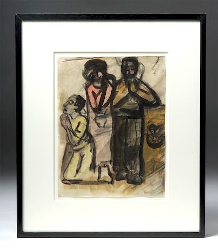 Framed 20th C. German Expressionist Mixed Media