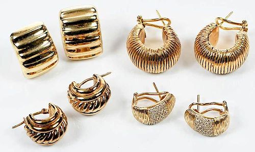 Four Pairs 14kt. Gold Earrings