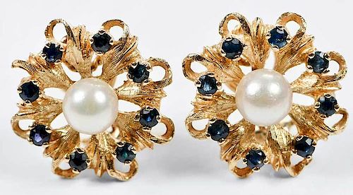 14kt. Gold Sapphire and Pearl Earrings
