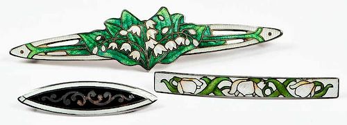 Three Silver Cloisonne Brooches