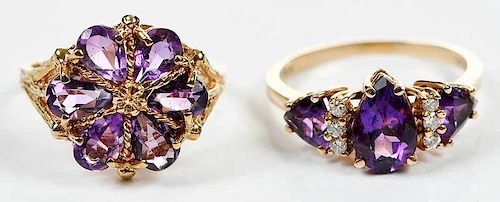 Two 14kt. Gold & Amethyst Rings