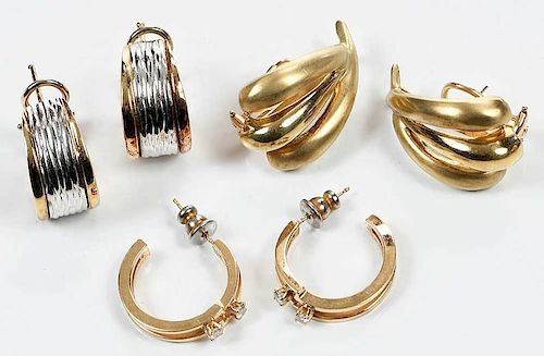 Three Pairs 14kt. Gold Earrings