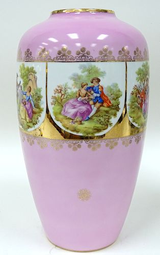 Large German Pink Porcelain Vase