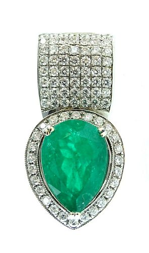 Pear Shape Emerald And Diamond Pendant