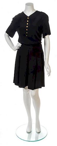 * A Chanel Black Silk Skirt Ensemble, Top size 38, skirt size 40