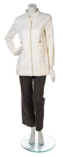 * A Chanel Ivory Cotton Jacket, Jacket size 42, pants size 44.