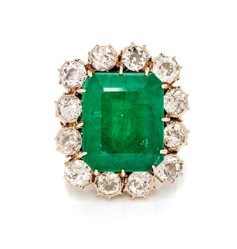 A Yellow Gold, Emerald and Diamond Ring, 7.90 dwts.