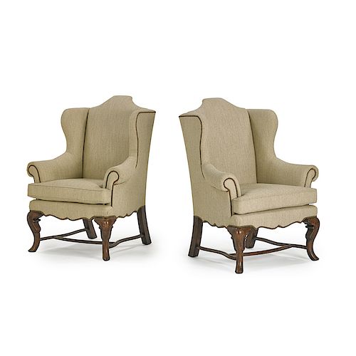PAIR OF QUEEN ANNE STYLE WINGBACK CHAIRS