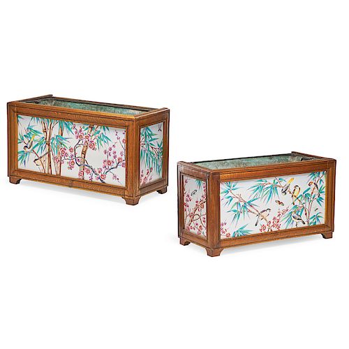 PAIR OF FRENCH JAPONISM TILE INSET PLANTERS