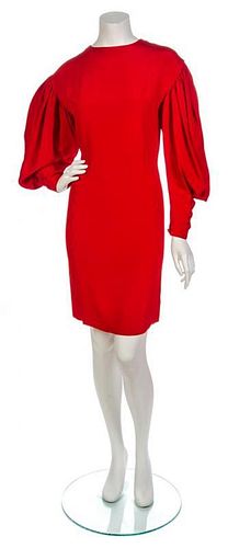 * A Chanel Red Silk Crepe Dress, Size 38.
