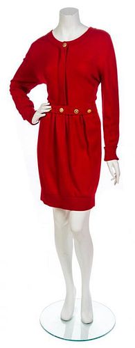 * A Chanel Red Wool Knit Sweater Dress, Size 2.
