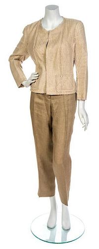 * A Chanel Taupe Silk Tulle 'Inside Out' Jacket and Pant Ensemble, Jacket size 44, pants size 44.