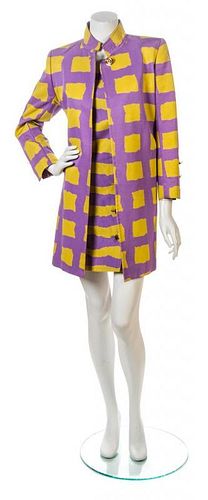 A Christian Lacroix Purple and Yellow Dress Ensemble, Jacket size 8.