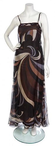 An Emilio Pucci Multicolor Chiffon Print Gown, Size 12.