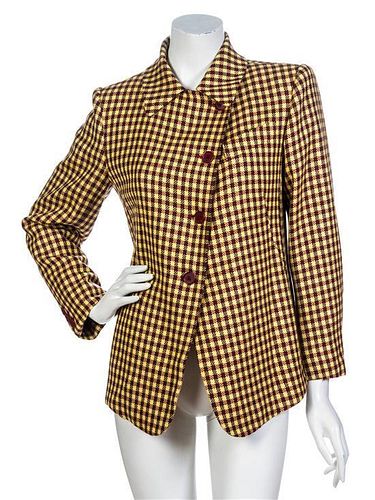 * An Hermes Marigold Wool and Cashmere Check Plaid Jacket, Size 36.