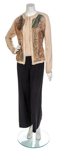 * An Hermes Nude Cashmere and Silk Printed Twinset,