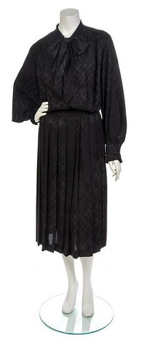 An Hermes Black Silk Jacquard Skirt Ensemble, Size 42.