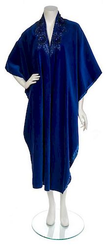 A Louis Feraud Blue Cotton Velvet Bead Embroidered Shawl, OS.