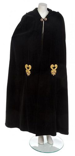 A Louis Feraud Black Cotton Velvet Hooded Opera Cloak, Size 8.