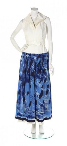 * A Michaele Vollbracht Blue and White Print Halter Dress, Size S.