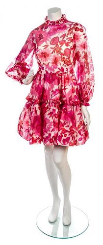 * A Mollie Parnis Red and Pink Floral Print Chiffon Dress,